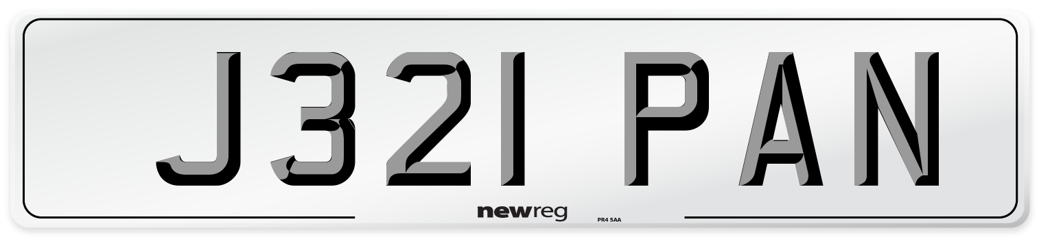 J321 PAN Number Plate from New Reg